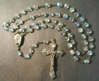 Vintage Rosary Holy Water Vial Mary Of Lourdes - Borealis Crystal Beads