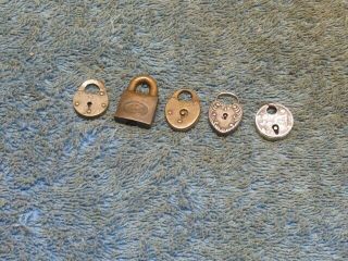 5 Diff Old Miniature Padlock.  1 Is An English Coin Lock.  1 Is A Silver Jewelry.