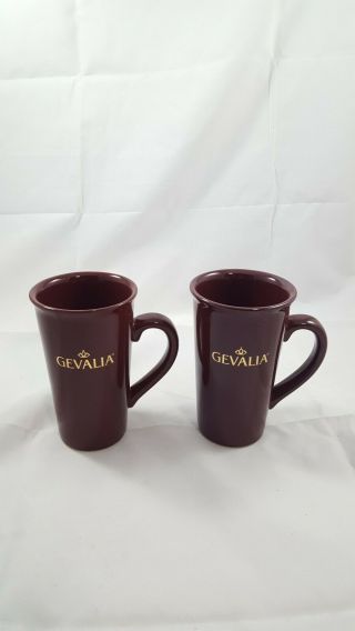 Gevalia Coffee Mugs Set Of 2 Tall 16 Oz.  Maroon And Gold Lettering