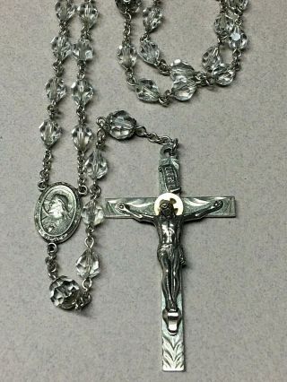 Vintage Hmh Sterling Silver Rosary W/cut Crystal Beads
