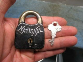 Cond Rare Small Poorman Story Padlock Lock National With A Key.  N/r