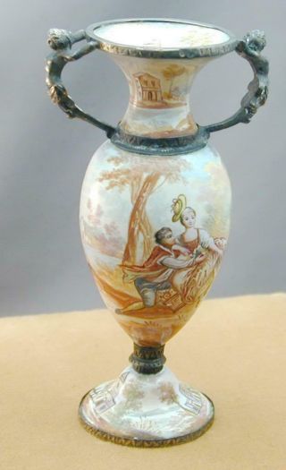 Antique Miniature Hand Painted Porcelain Urn Silver Nude Women Handles French