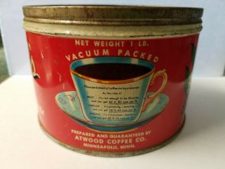 Vintage VERY Atwood’s Coffee Tin Can Empty One Pound Minneapolis MN 3