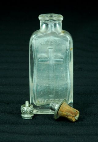 Vintage Antique Glass Holy Water Bottle Sprinkler Twist On/off Cap Cork Stopper