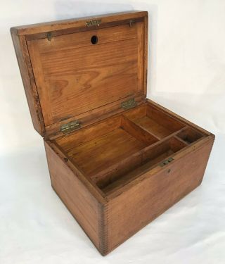 Antique Wood Dovetailed Finger Joint Box Chest Toolbox Compartment Tray Insert
