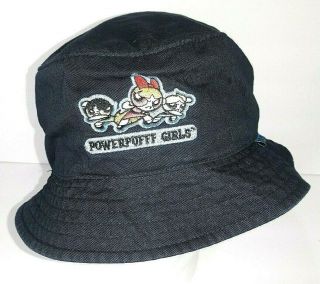 Powerpufff Girls Bucket Hat Cap Embroidered Cartoon Network 2002 Blue