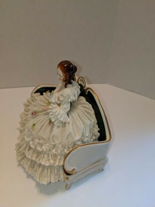 Vintage Dresden Lace Lady on Sofa Marked Porcelain Figurine 3