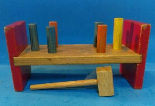 Vintage Kids Toy Wooden Playskool Bench Hammer 1960s Cobbler Workbench