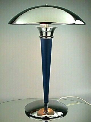 Art Deco Bauhaus Modernist Design Table Lamp Desk Light Chrome Blue " Reedition