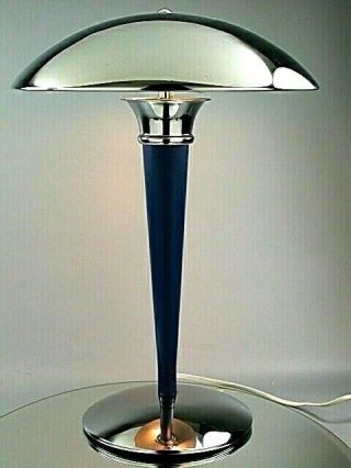 ART DECO BAUHAUS MODERNIST DESIGN TABLE LAMP DESK LIGHT CHROME BLUE 