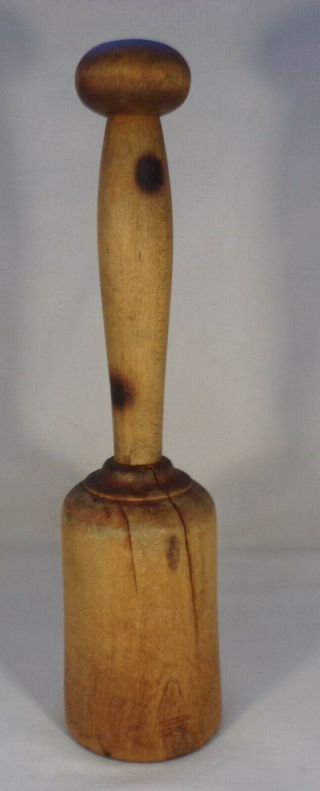 Vintage Wooden Potato Masher Knob Style Handle Splits & Burn Spots Very 10 "