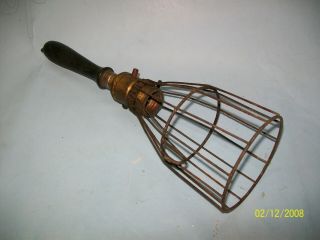 Vintage Wooden Handle Work Light - Vgc - Repurpose Wood Wire Cage Electric