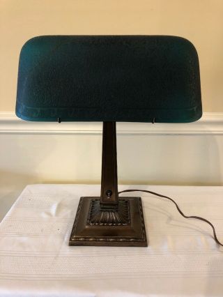 Antique Emeralite Brass Base Bankers Desk Lamp 1920s