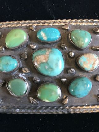 Vintage Sterling Silver Navajo Belt Buckle with Turquoise Stones 68 Grams 2