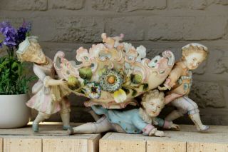 Large Antique German Bisque Porcelain Figural Romantic Planter Jardiniere Vase