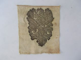 Antique Fragment Of Serbian Folk Costume Silver Thread Embroidery Late 19th C.