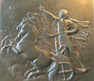 Antique Rare Framed Bronze Plaque Of Apollo Riding The Sun Chariot