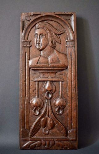French 17th 18th Century Hand Carved Oak Wood Wall Panel