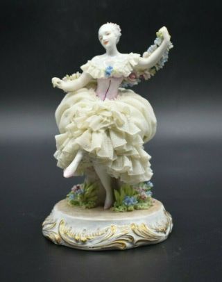Luigi Fabris Capodimonte Italian Victorian Lady Flowers 6 " Lace Figurine