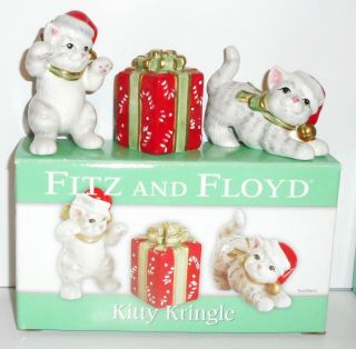 Fitz And Floyd Christmas Kitty Kringle Tumblers Cats Figurines