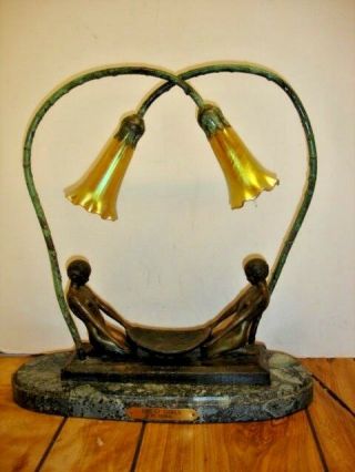 Art Deco Girls Lamp By Fayral - Bronze Nude Double Gold 