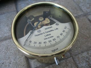 Vintage Brass Old Ship Pressure Central Gauge Steam Swiss Made Manometer