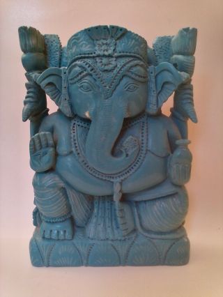 Hand Carved Turquoise Stone Hindu God Diety Ganesh Ganesha Figurine Statue 7 "