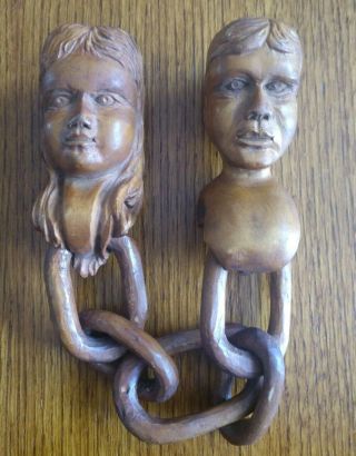 Vintage Hand Carved Wood Folk Art Figural Chain Artist Signed E.  Sachs 18 "