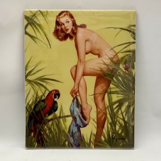 Kpm Style Porcelain Painting Plaque Of Girl Bathing In Wild Signed Gil Elvgren