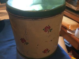 Vintage Flour Canister Green/beige W/red Flowers