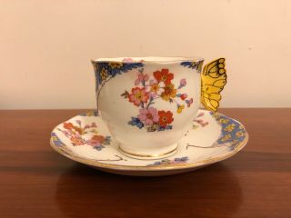Royal Albert Florette Butterfly Handle Tea Cup And Saucer -