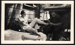 Kinky Submissive Woman Shines Shoes Of Old Leggy Lesbian 1941 Vintage Photo
