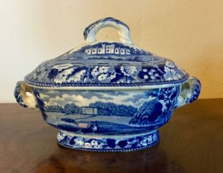 Antique 19th Century Staffordshire Pearlware Pottery Blue & White Sauce Tureen