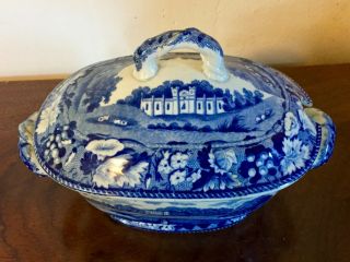 Antique 19th century Staffordshire Pearlware Pottery Blue & White Sauce Tureen 2