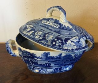 Antique 19th century Staffordshire Pearlware Pottery Blue & White Sauce Tureen 3