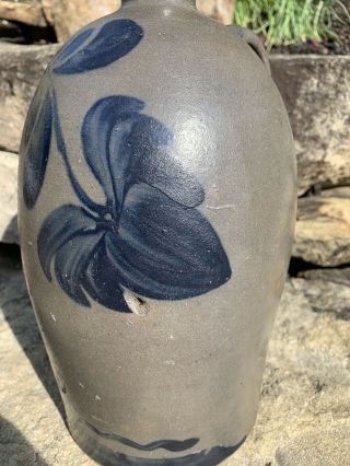 Western PA Cobalt Freehand Decorated Flower stoneware jug 2