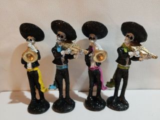 Skeleton Mariachi Band Players Day Of The Dead Figurines Set Of 4 Nwt