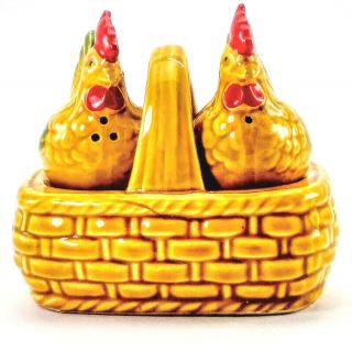 Vintage Chickens Hens In A Basket Salt And Pepper Shakers Decorative Collectible
