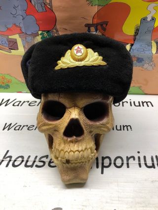Russian Russia Ussr Winter Ushanka Hat Cap Black Fur Military Police Vintage