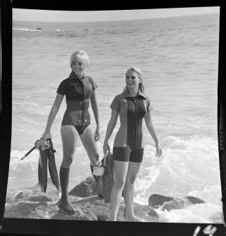 Vtg 1960 Photo Film Negative Beach Girls Scuba Diver Gear Wetsuits Aqua Lung 1