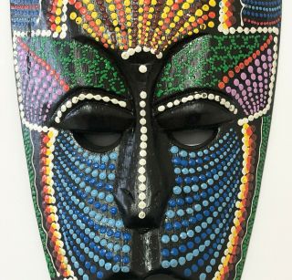 Vintage African Tribal Aboriginal Wooden Hand Carved Mask Dot Art Handmade Decor