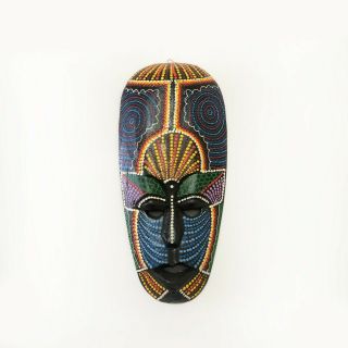 Vintage African Tribal Aboriginal wooden hand carved Mask Dot Art handmade decor 2