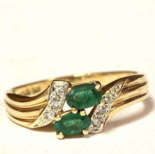 14k Yellow Gold.  06ct Vs1 G Diamond Oval Emerald Womens Ring 3g Estate Vintage