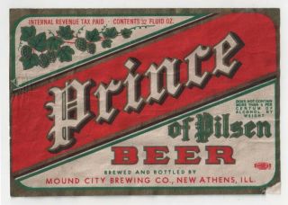 Athens Il Prince Of Pilsen Beer Irtp " 32 Oz " Mound City Brewing