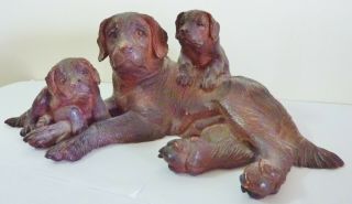 Antique Black Forest Mother Dog &pups Figure Att:walter Mader Swiss Hand Carved