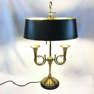 Vintage Heavy Brass Wildwood Bugle French Horn Bouillotte Tole Table Lamp Vgc