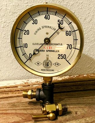 Dated 1938 Large Vintage Brass Motometer Steam Pressure Gauge,  Antique Steampunk