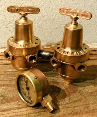 2 Vintage Brass Antique Steampunk Lamp Parts,  Regulator Valve,  Pressure Gauge