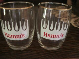 Two (2) Vintage Hamms Beer Barrel Glasses With Gold Trim And Pine Trees