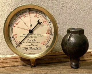Dated 1924: Large Vintage Brass Boiler Pressure Gauge Made For Thrush,  Antique